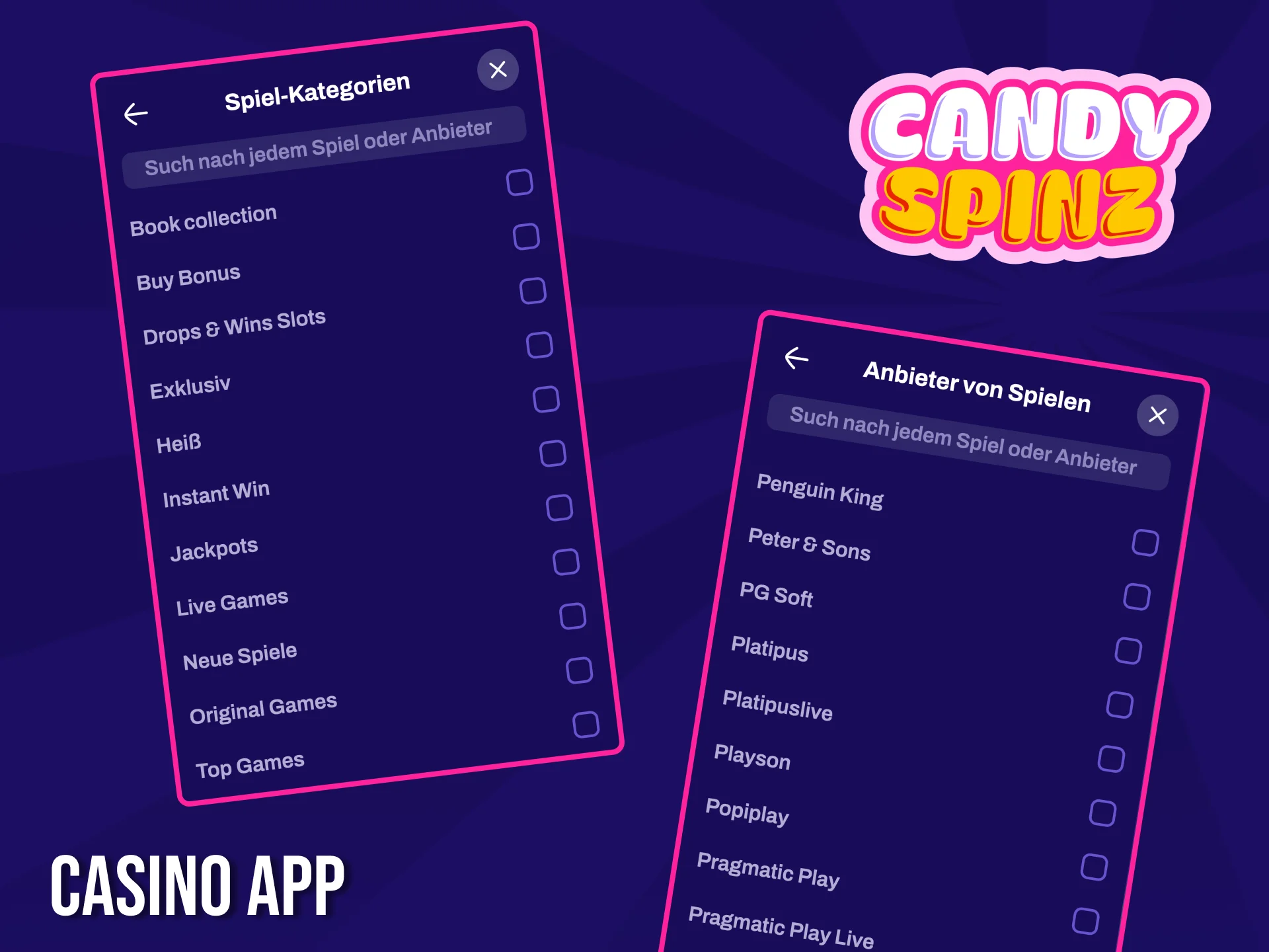 Mit der Candy Spinz App können Sie Casinospiele direkt auf Ihrem Smartphone spielen.