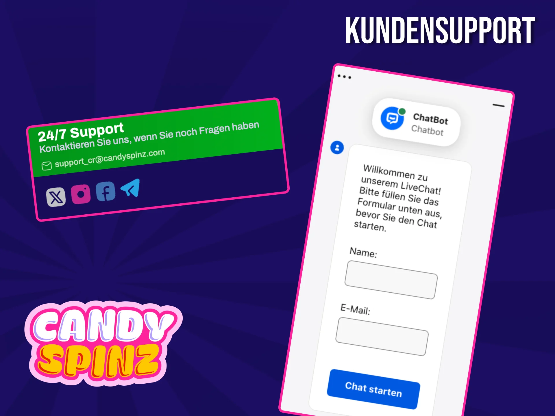Das Support-Team von Candy Spinz hilft Ihnen jederzeit gerne bei Fragen zu Auszahlungszeiten und Zahlungsmethoden.