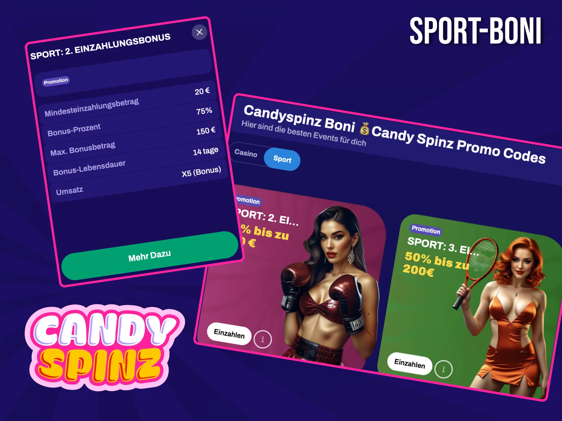 Wähle die besten Candy Spinz-Boni für Sportwetten aus.