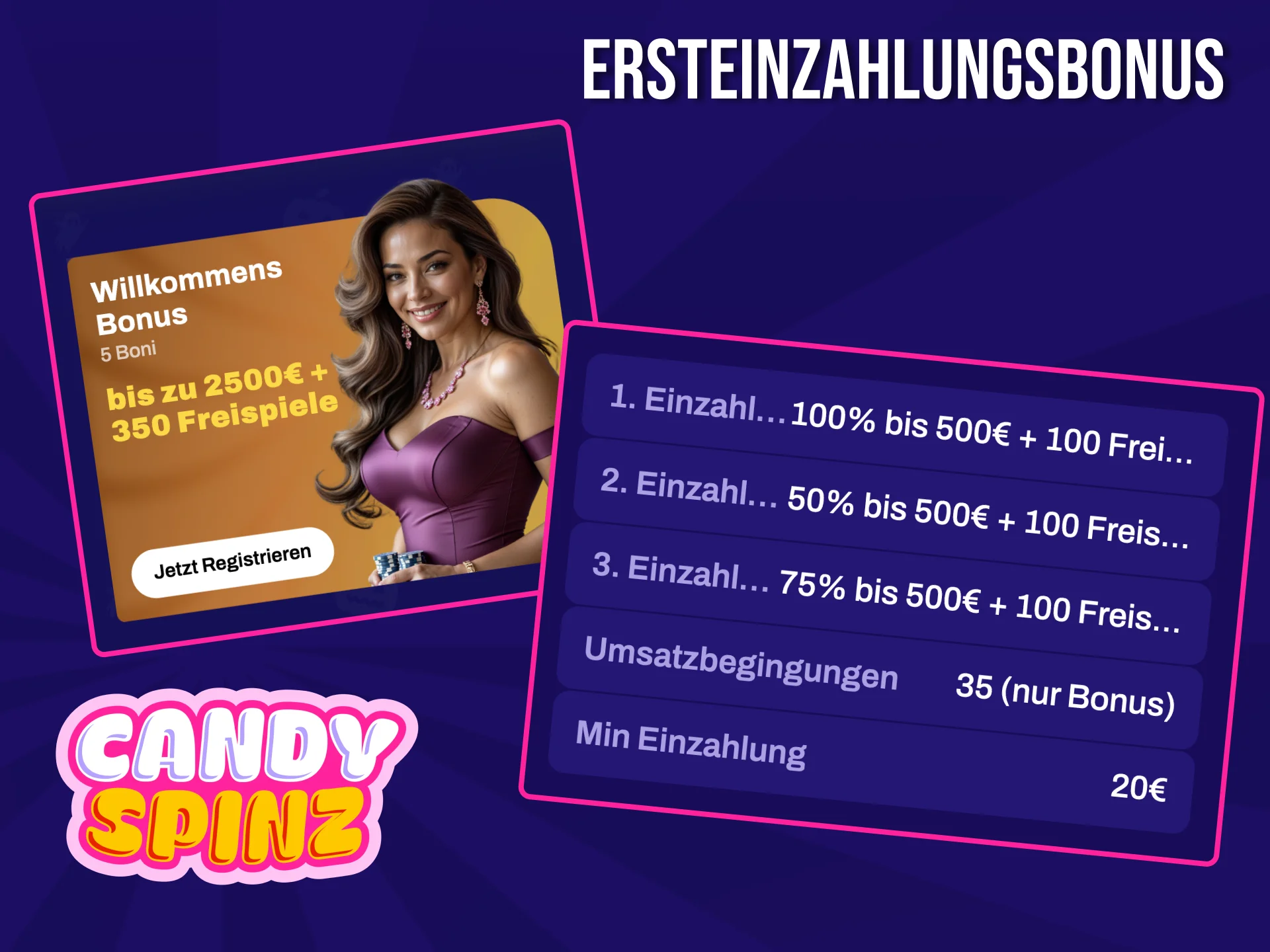 Der Candy Spinz Ersteinzahlungsbonus erhöht Ihre Erfolgs und Gewinnchancen.