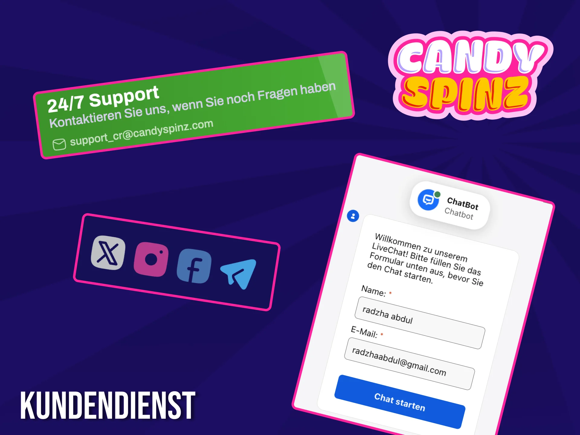 Das Kundenservice-Team von Candy Spinz beantwortet Ihnen gerne alle Fragen zur Einzahlung von Geldern.