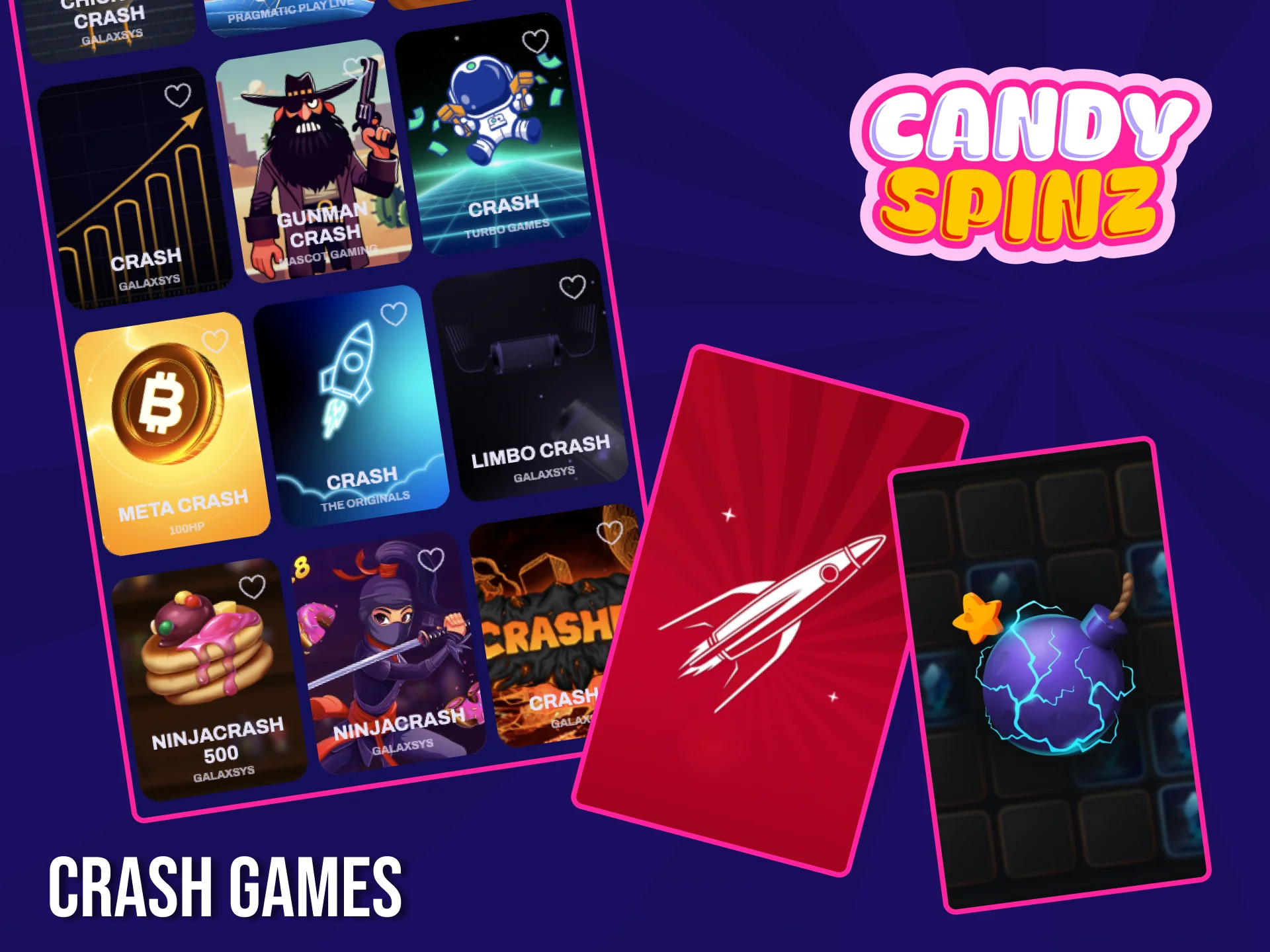 Die beliebtesten Spiele erwarten Sie im Bereich Crash Games auf der Website des Casinos Candy Spinz.