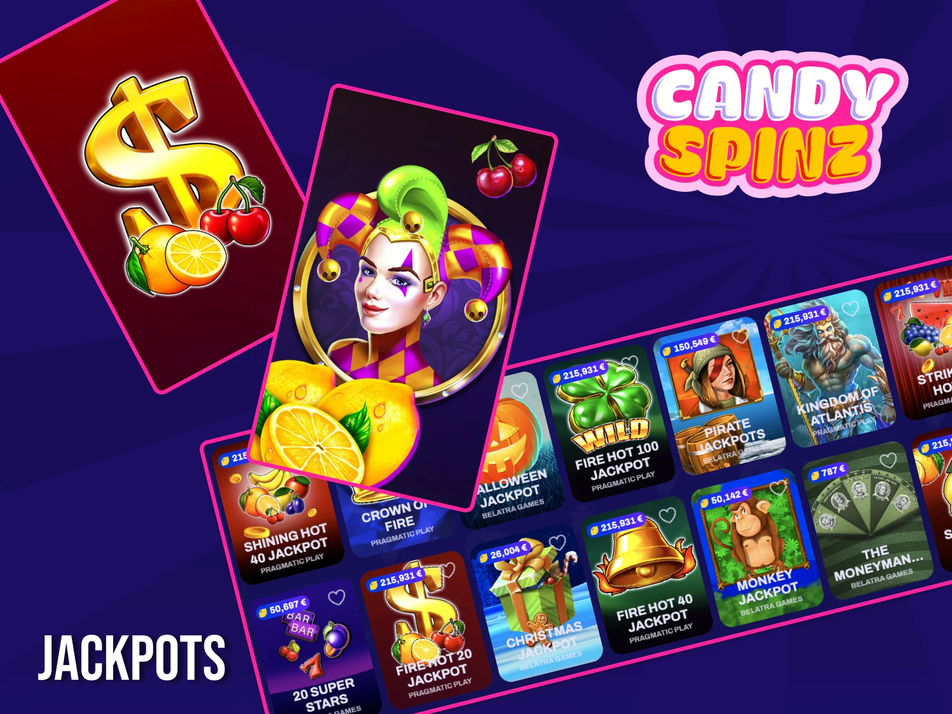 Versuchen Sie Ihr Glück und knacken Sie den Jackpot auf der Website des Candy Spinz Casinos.