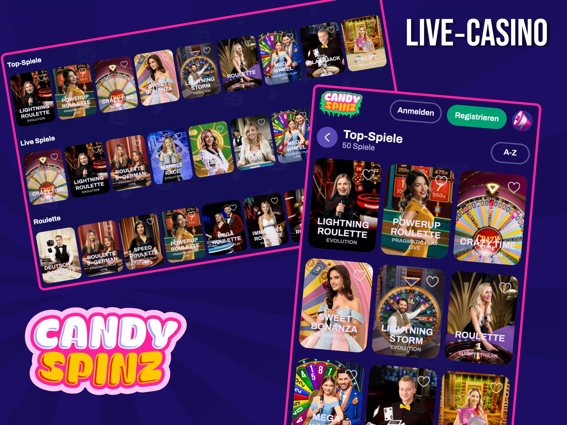 Verzichten Sie nicht auf das Vergnügen, auf der Website Candy Spinz Live-Kasino zu spielen.