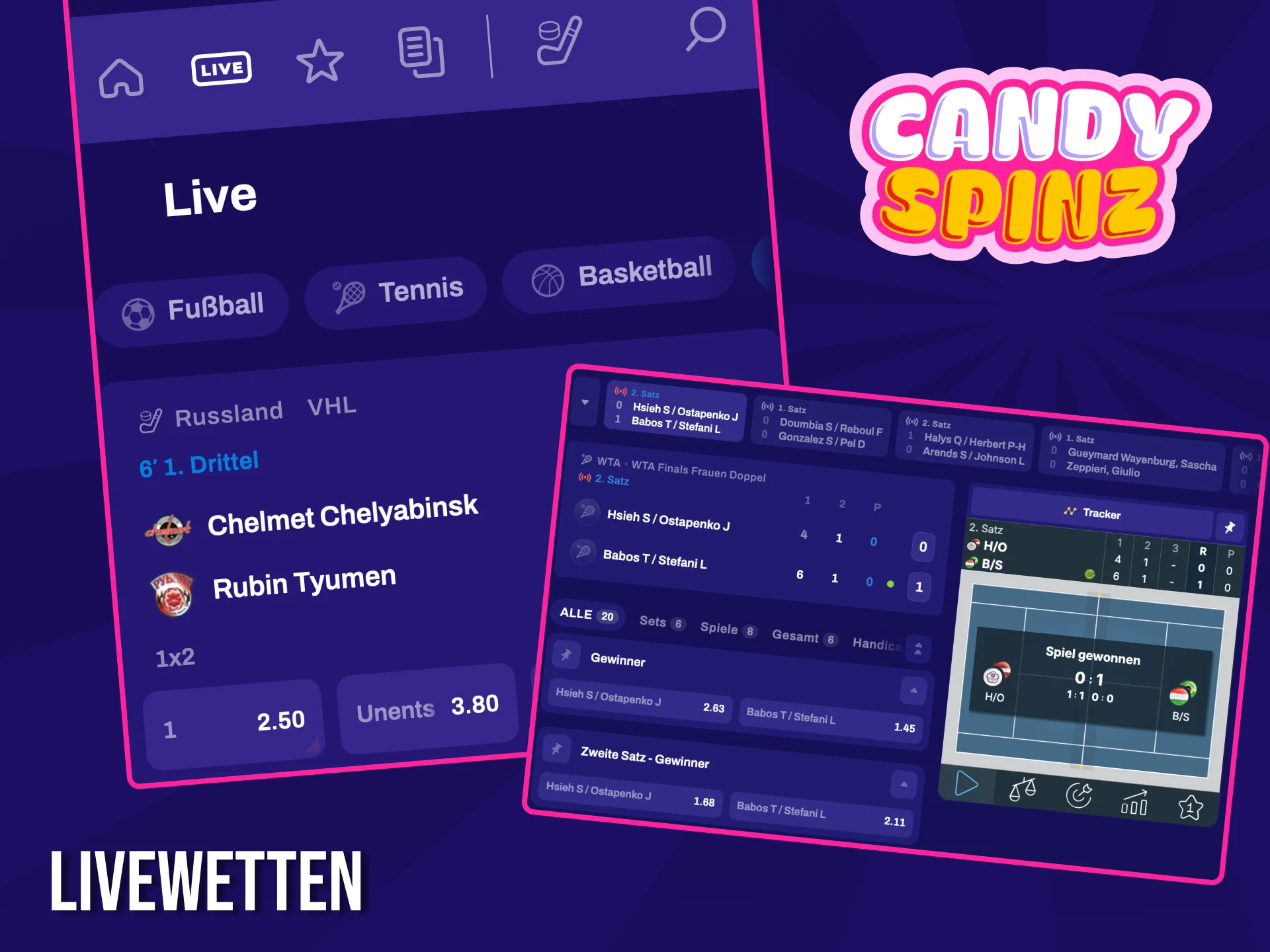 Im Live-Bereich des Buchmachers Candy Spinz können Sie direkt während des Spiels auf Ihre Lieblingssportarten wetten.