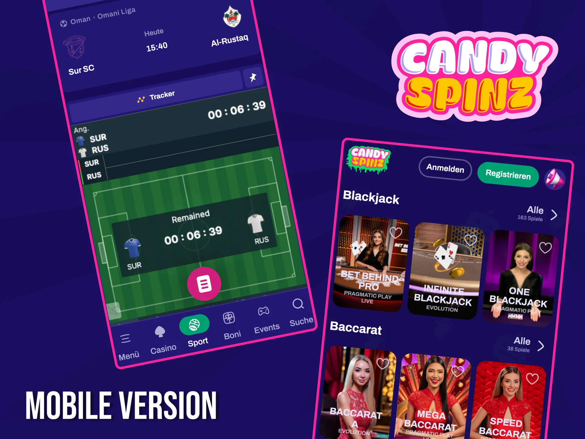 Spielen Sie überall und jederzeit mit der mobilen Version der Candy Spinz Website.