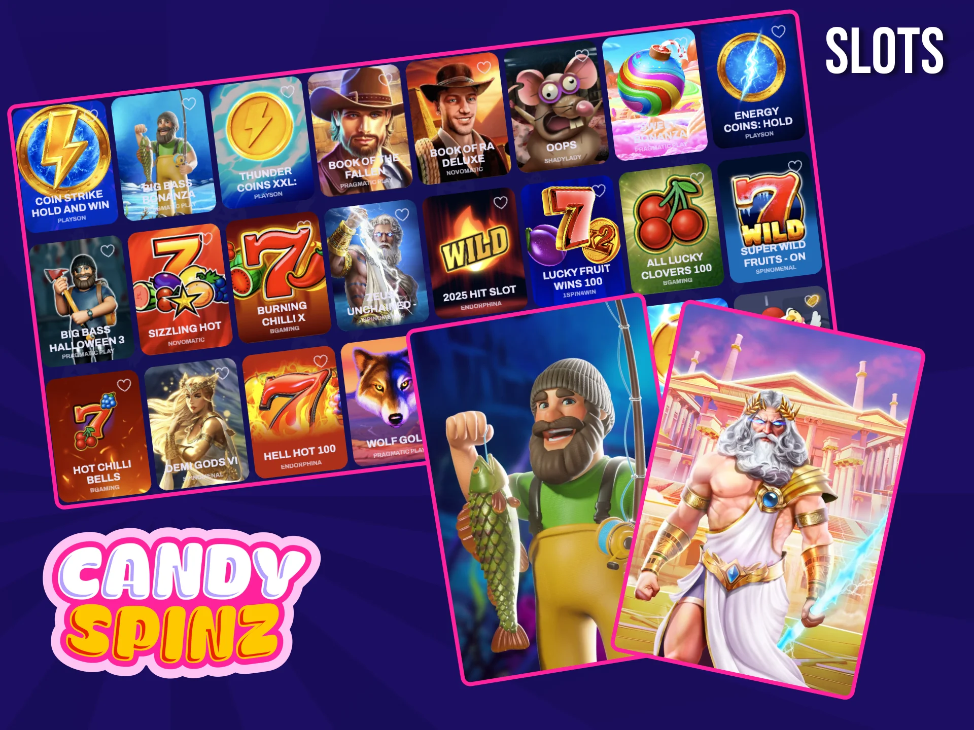 Auf der Website Candy Spinz erwartet Sie eine große Auswahl an klassischen und beliebten Slots.