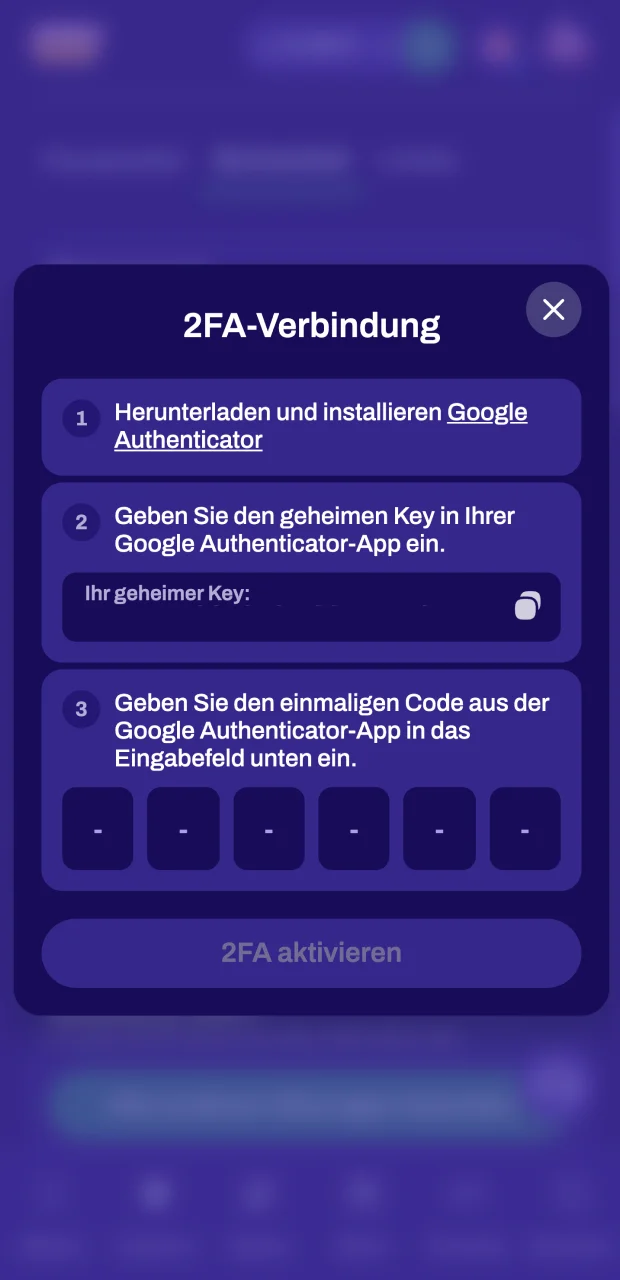 Richten Sie die Zwei-Faktor-Authentifizierung ein, um Ihr Candy Spinz-Konto zu schützen.
