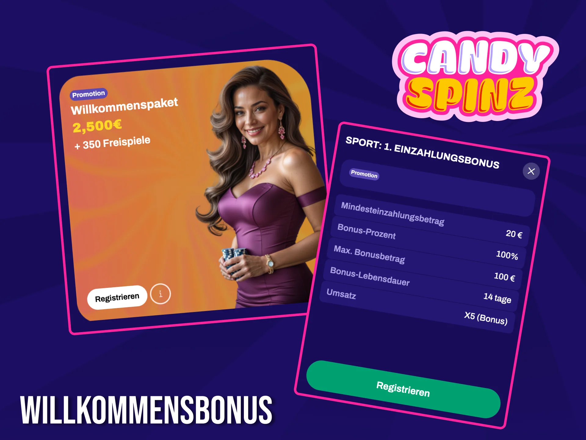 Erfahren Sie mehr über den Candy Spinz Willkommensbonus.