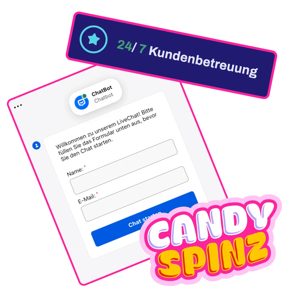 Auf der Candy Spinz-Website erhalten Sie stets prompte Unterstützung auf eine für Sie bequeme Weise.