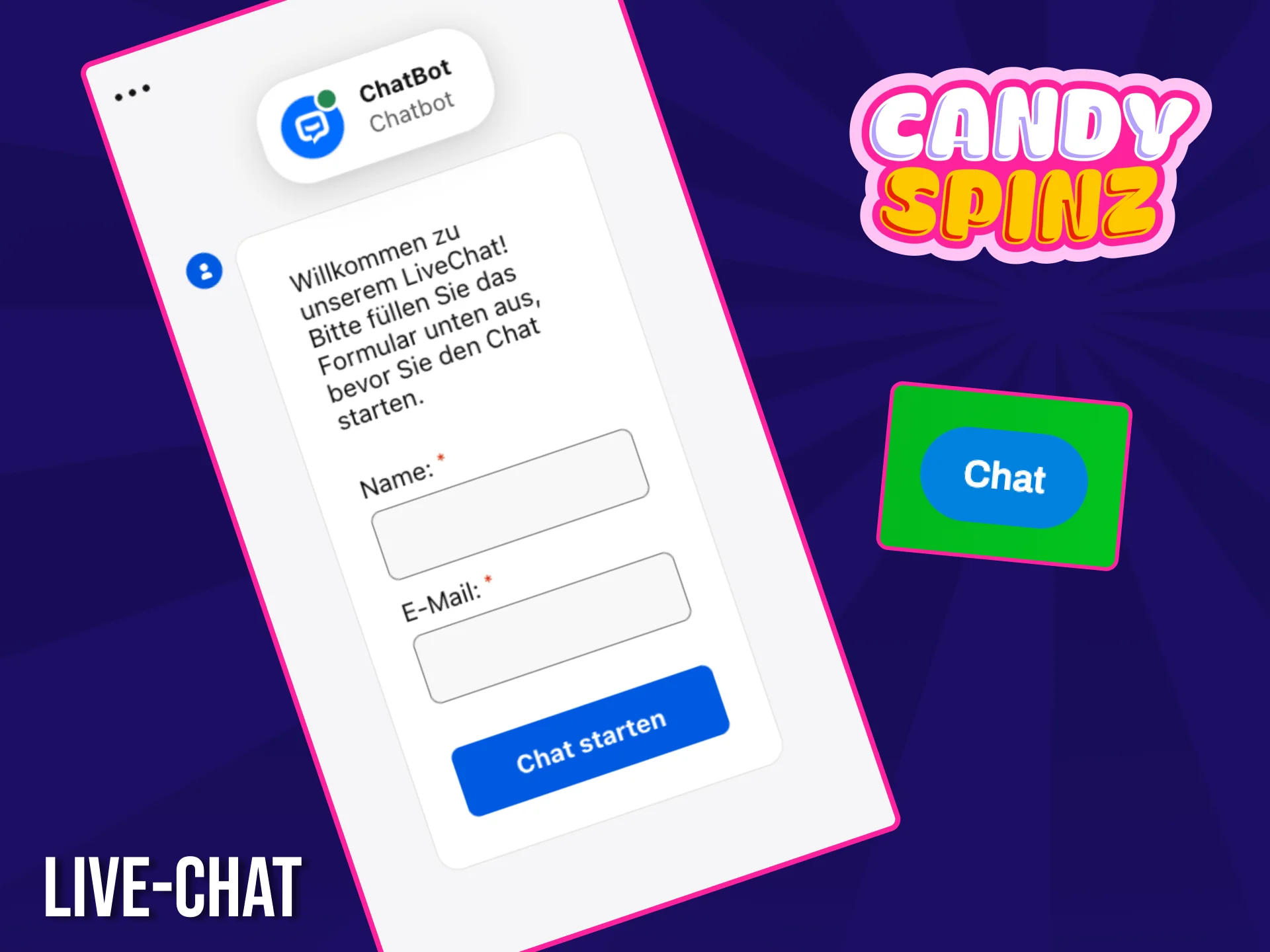 Auf der Candy Spinz-Website steht den Spielern rund um die Uhr ein Live-Chat zur Verfügung.