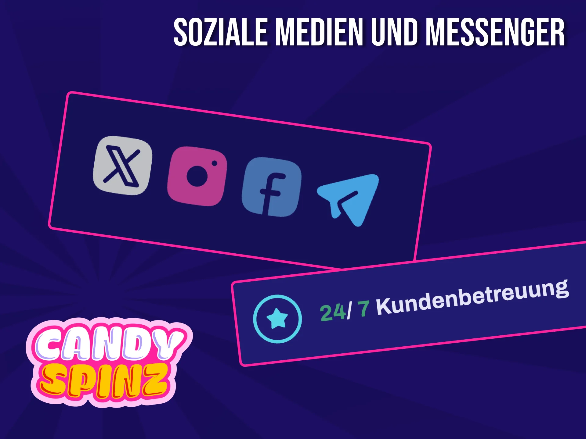 Auf der Candy Spinz-Website finden Sie die Kontaktdaten des Unternehmens in den sozialen Medien.