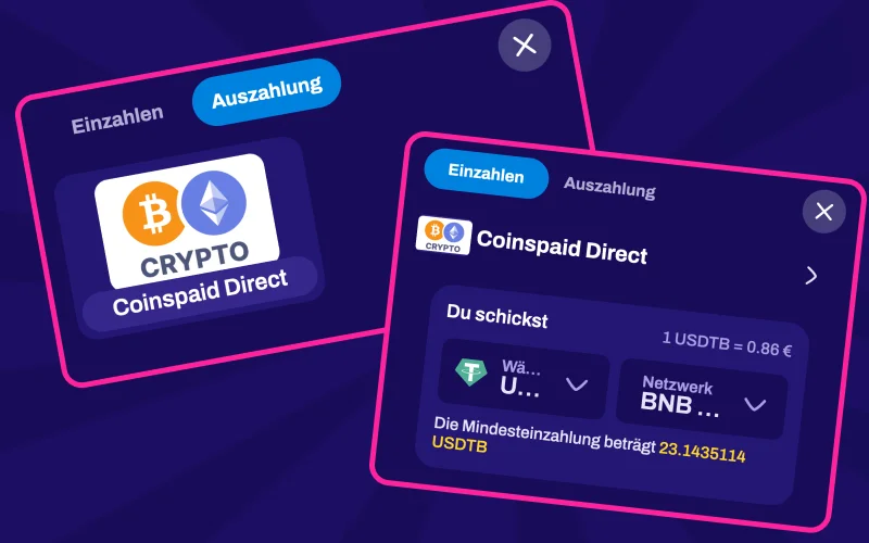 Laden Sie Ihr Konto auf der Candy Spinz-Website mit Kryptowährung auf.